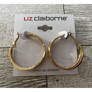 Liz Claiborne Gold Tone Hoop Earrings 1.25" Round Hypo-Allergenic